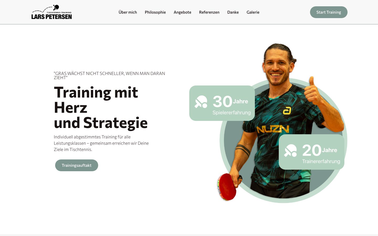Startseite Tischtennis-Training Lars Petersen auf dem Tablet